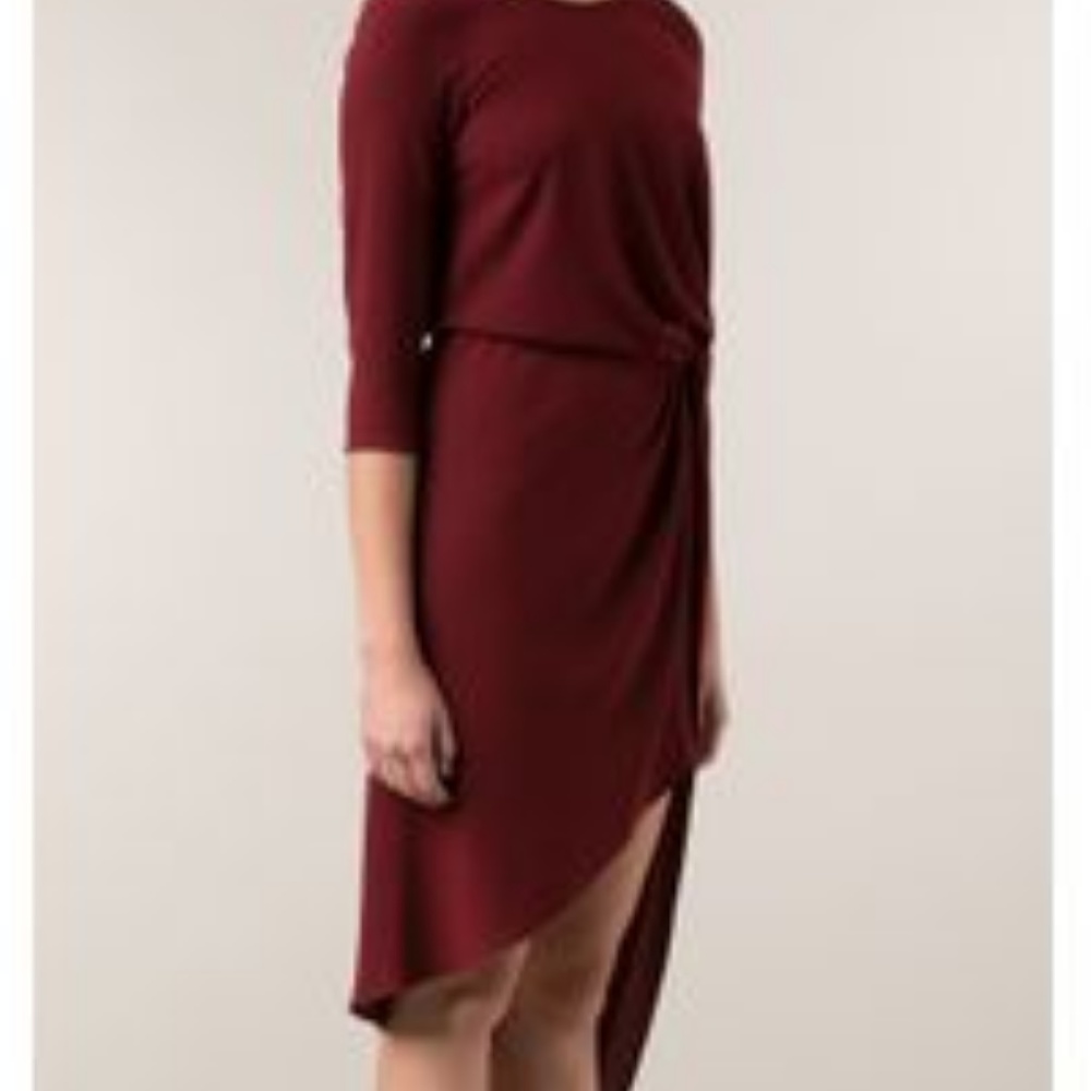 Haute Hippie Red Silk Faux Wrap Asymmetrical Drape Dress